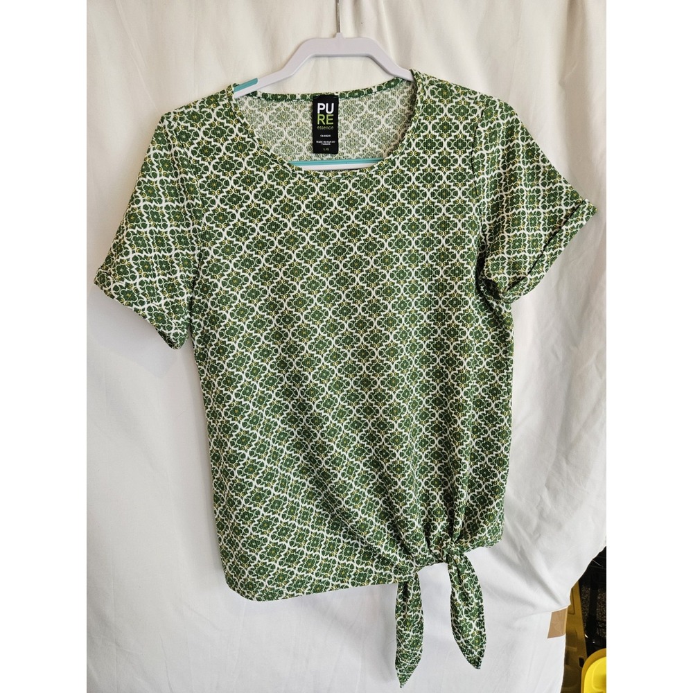 Pure Essence Urbanology Womens L Green Floral Tie Front Top Made Canada Stretch